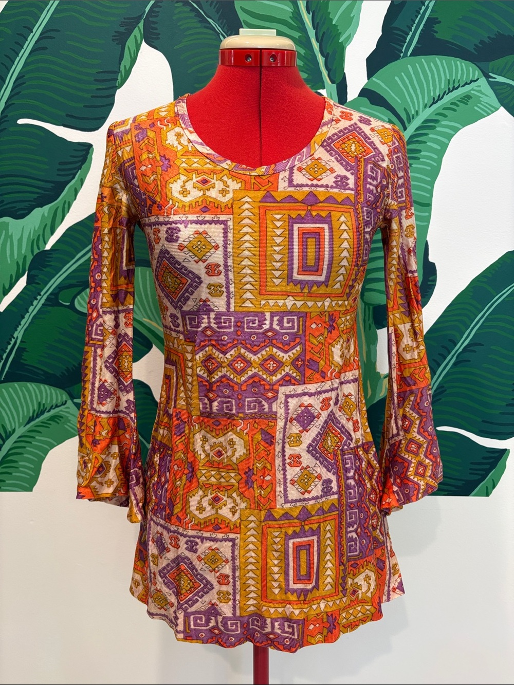 Vintage 1960s Printed Long-Sleeve Tunic Dress